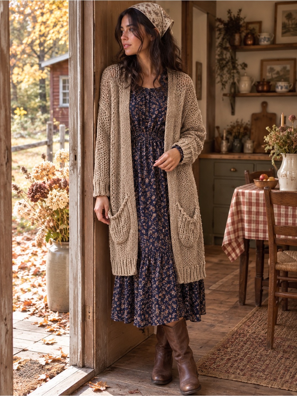 Free People Tan Open-Knit Long Cardigan Sz Small 100% Cotton (P2P:20-23” L:38")